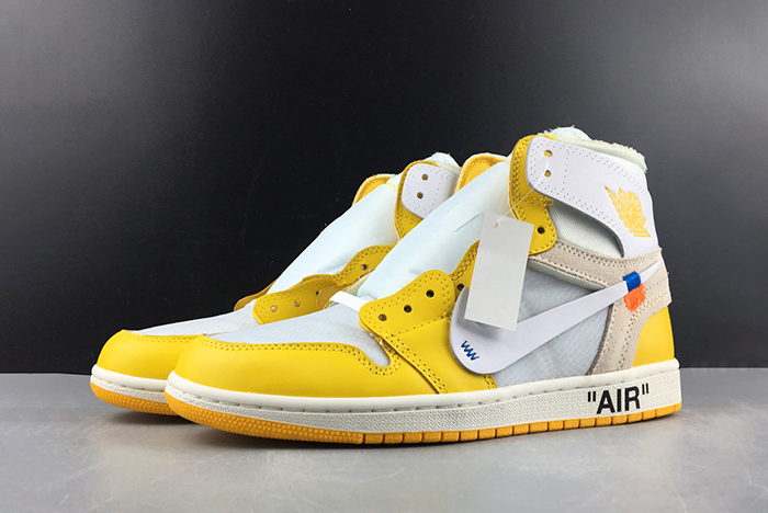 2019 AIR JORDAN 1 X Off-White  NRG WHITE/DARK POWDER YELLOW-CONE AQ0818-149