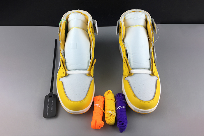 2019 AIR JORDAN 1 X Off-White  NRG WHITE/DARK POWDER YELLOW-CONE AQ0818-149