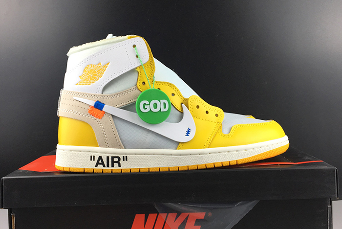 2019 AIR JORDAN 1 X Off-White  NRG WHITE/DARK POWDER YELLOW-CONE AQ0818-149