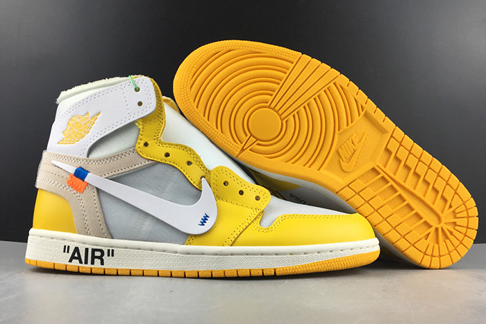 2019 AIR JORDAN 1 X Off-White  NRG WHITE/DARK POWDER YELLOW-CONE AQ0818-149