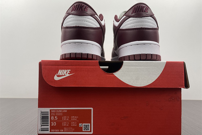 New Nike Dunk Low “Bordeaux” White/Bordeaux DD1503-108