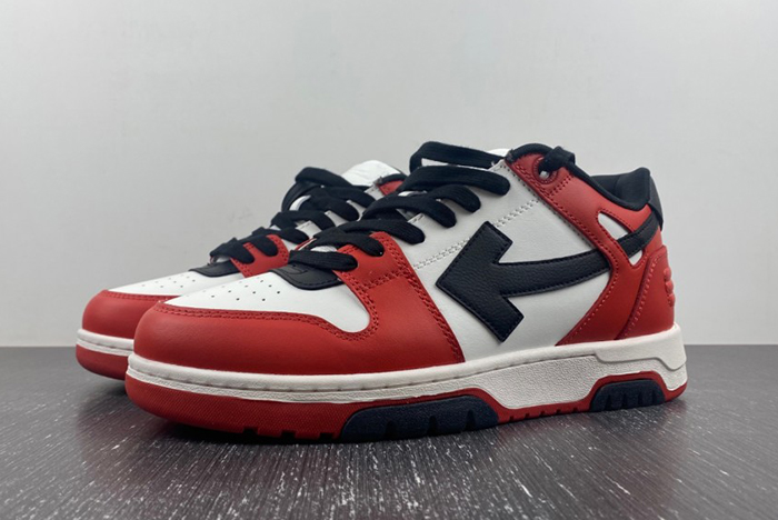 OFF-WHITE Out Of Office OOO Low Tops Black White Red   OMIA189S22LEA0012510