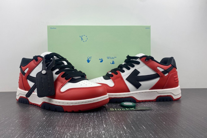 OFF-WHITE Out Of Office OOO Low Tops Black White Red   OMIA189S22LEA0012510