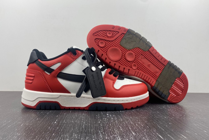 OFF-WHITE Out Of Office OOO Low Tops Black White Red   OMIA189S22LEA0012510
